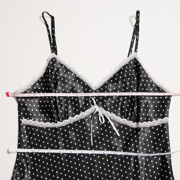 Black Polka Dot Ruffle Skirt Satin Slip Dress 🐻❄️ LA VIE EN ROSE - Picture 6 of 7